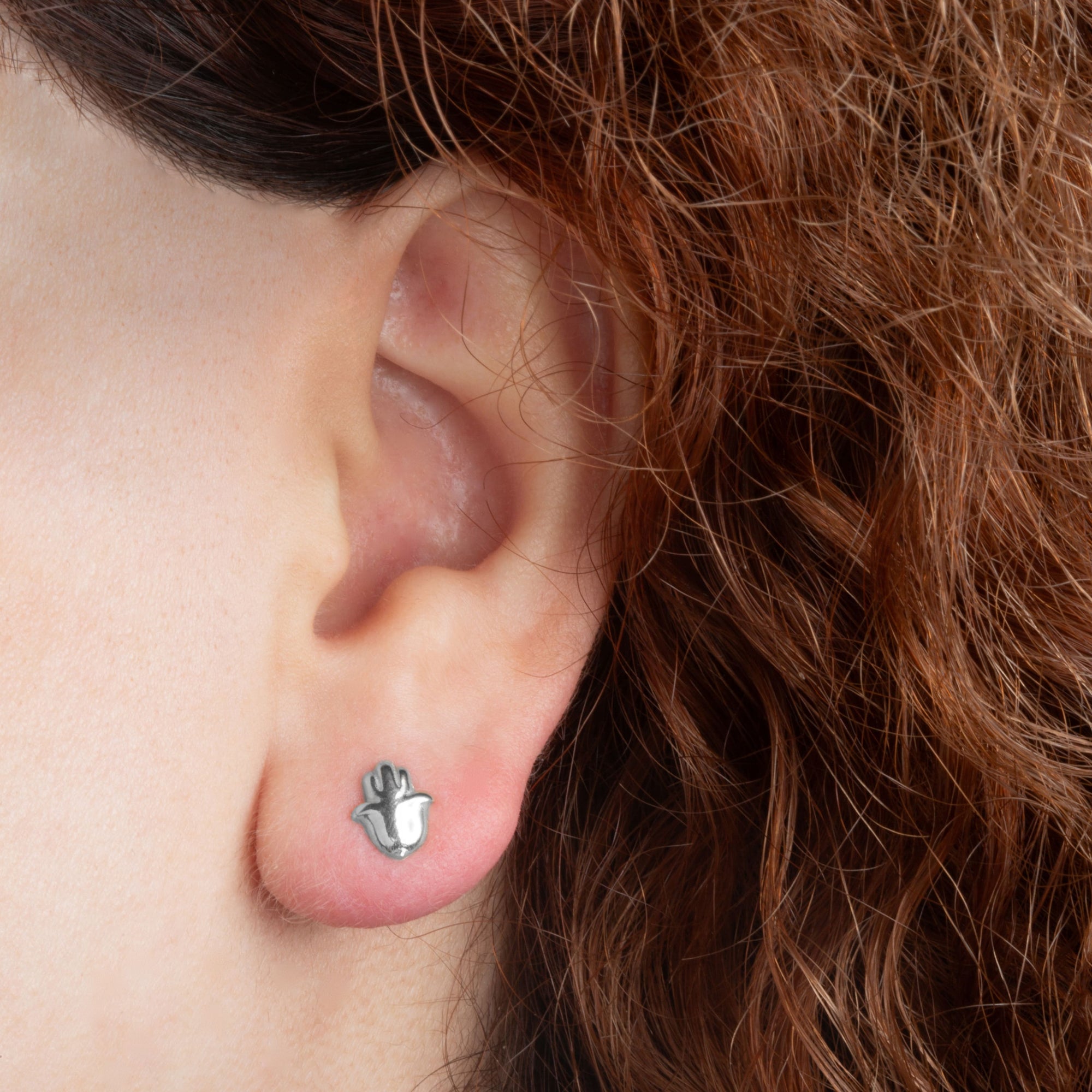 Sterling Silver Hamsa Hand Of Protection Stud Earrings, view 2