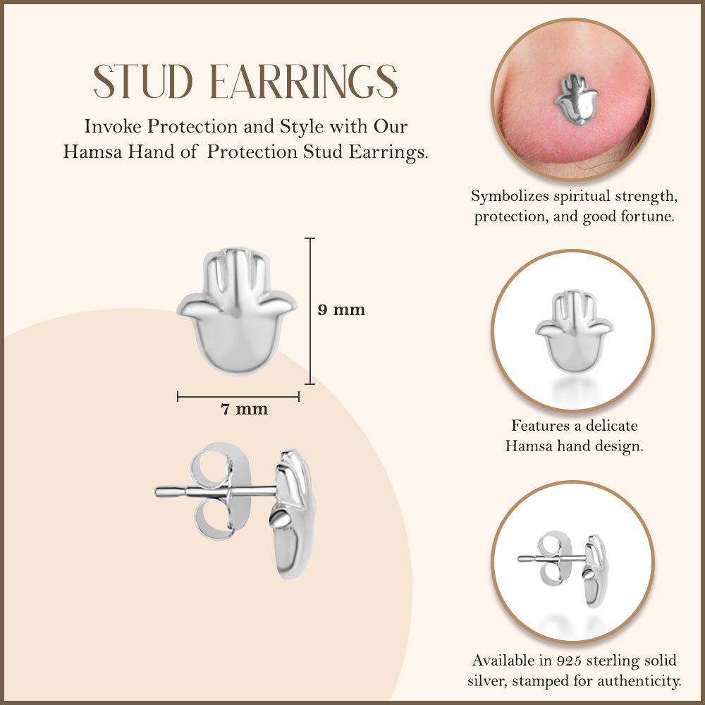 Sterling Silver Hamsa Hand Of Protection Stud Earrings, view 3
