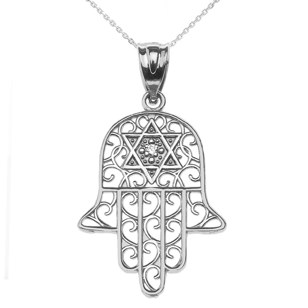 Sterling Silver Hamsa Hand With Star of David Pendant Necklace