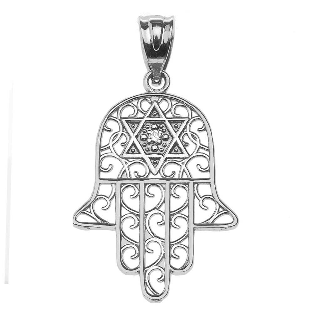 Sterling Silver Hamsa Hand With Star of David Pendant Necklace, view 2