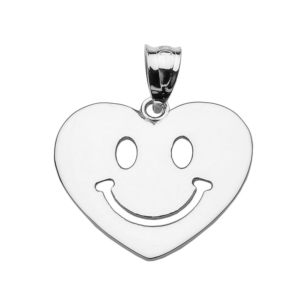 Sterling Silver Happy Smiley Face Heart Pendant Necklace, view 2