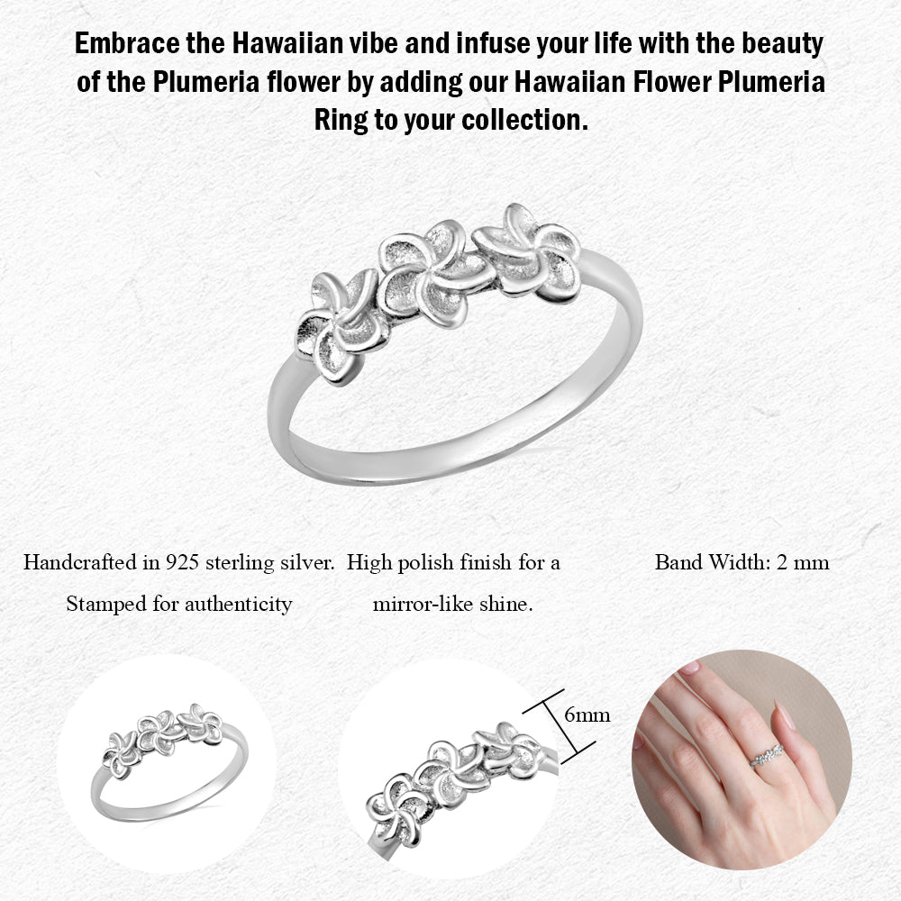 Sterling Silver Hawaiian Flower Plumeria Ring, view 3
