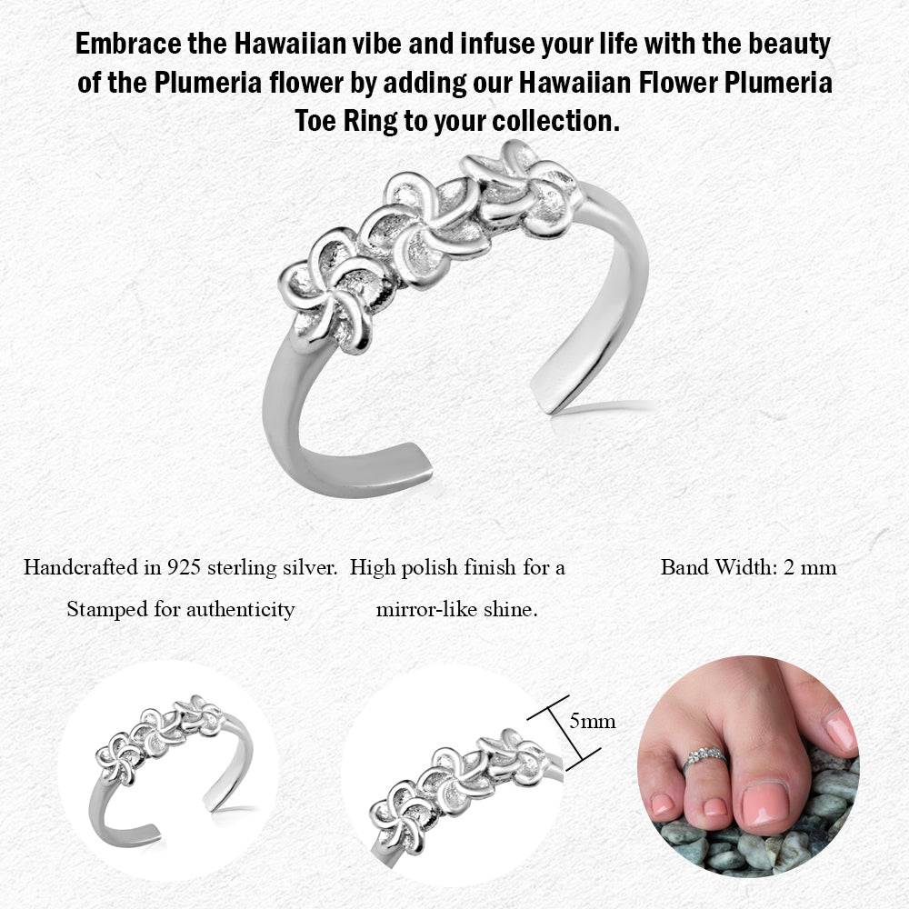 Sterling Silver Hawaiian Plumeria Flower Toe Ring, view 3