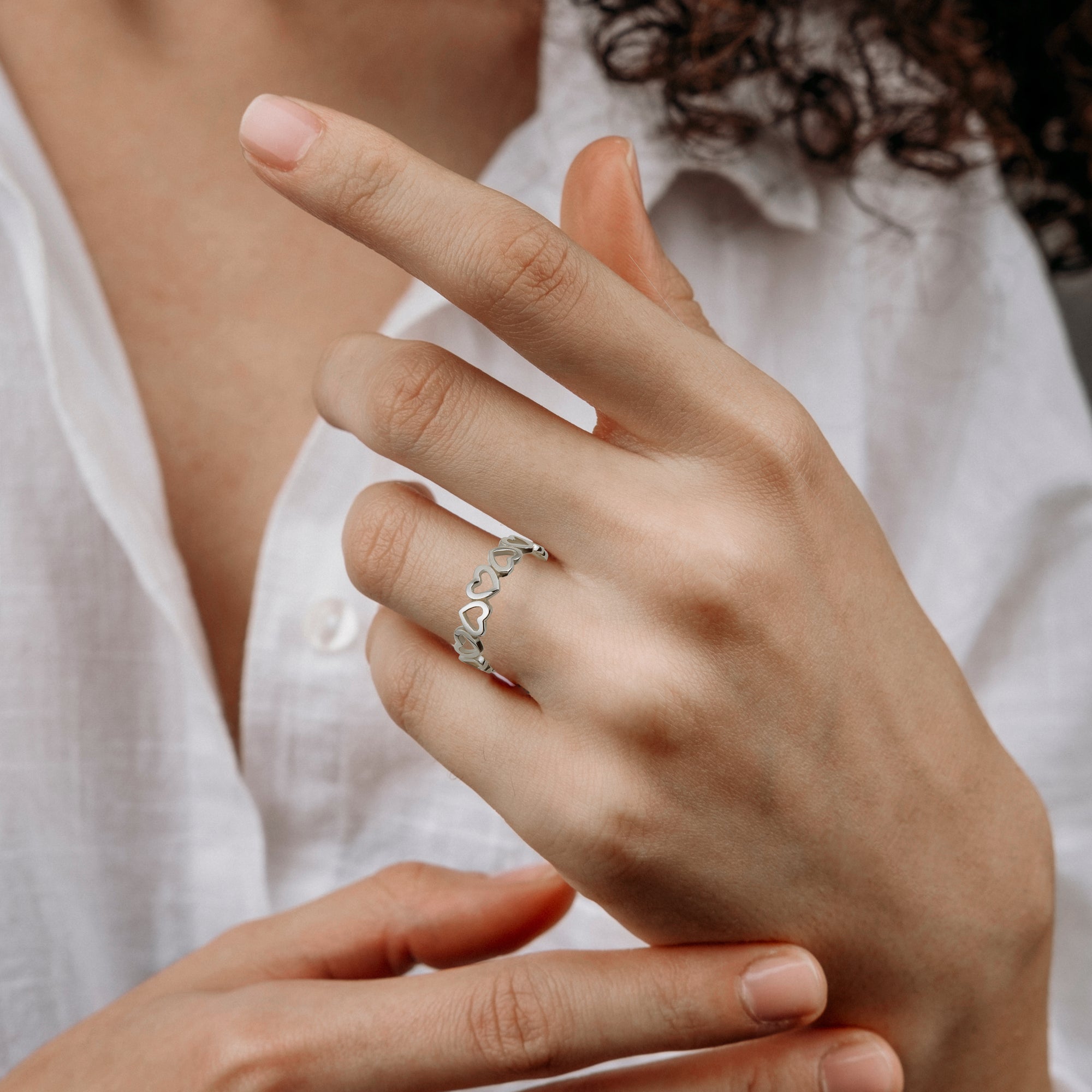 Sterling Silver Heart Band Ring, view 2