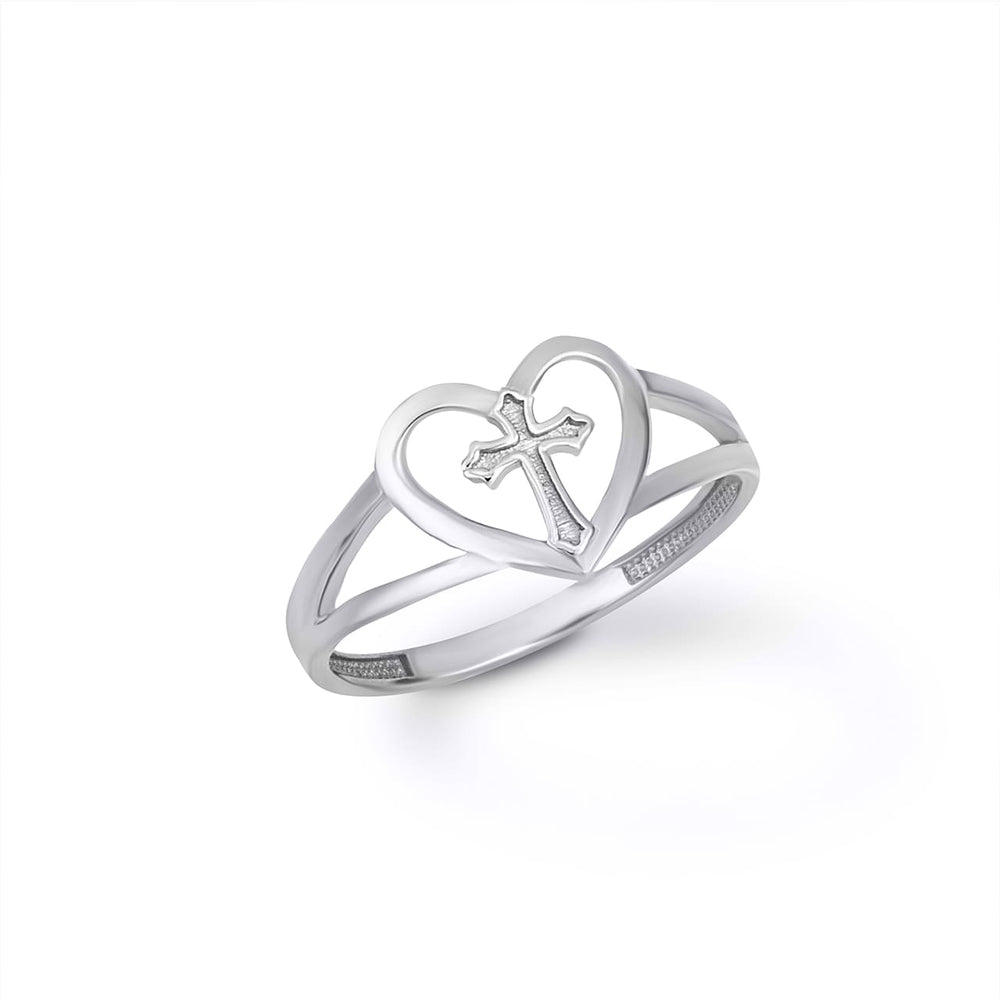 Sterling Silver Heart Cross Ring