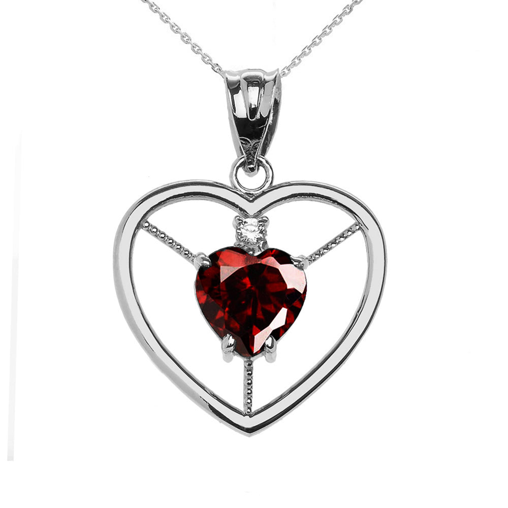 Sterling Silver Heart Cubic Zirconia Birthstone Pendant Necklace