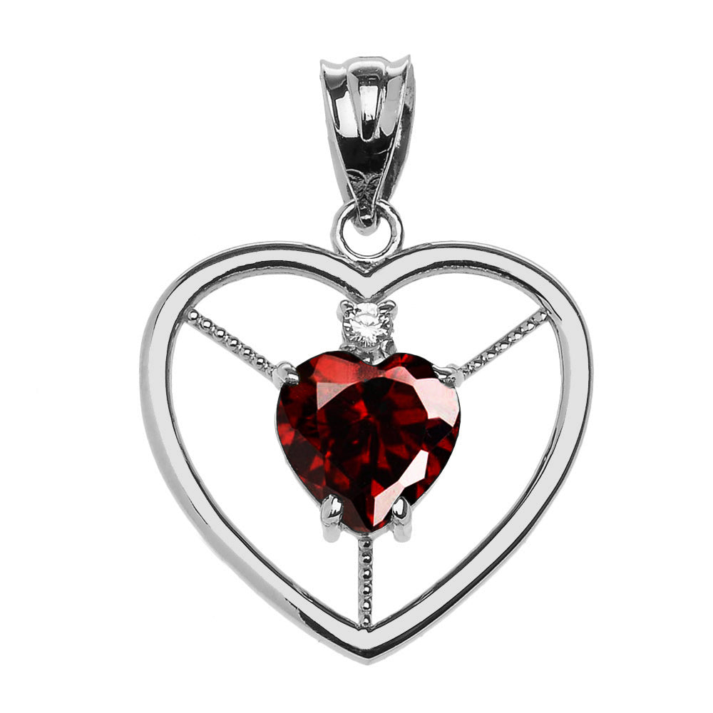 Sterling Silver Heart Cubic Zirconia Birthstone Pendant Necklace, view 2