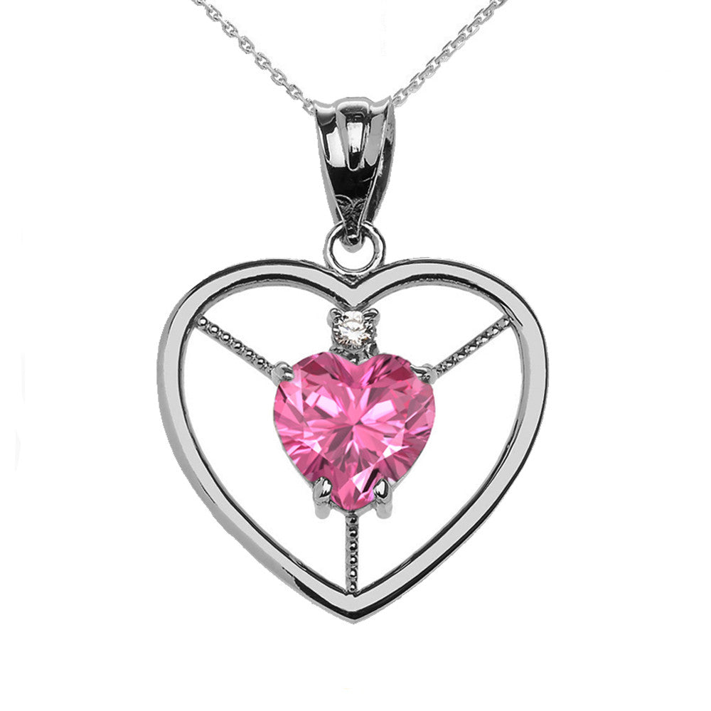Sterling Silver Heart Cubic Zirconia Birthstone Pendant Necklace, view 5