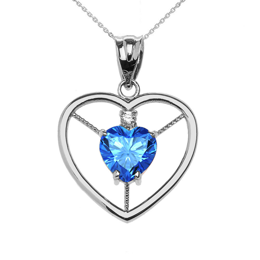 Sterling Silver Heart Cubic Zirconia Birthstone Pendant Necklace, view 6
