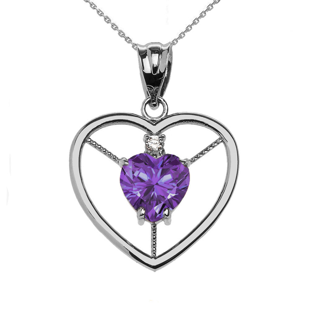 Sterling Silver Heart Cubic Zirconia Birthstone Pendant Necklace, view 10