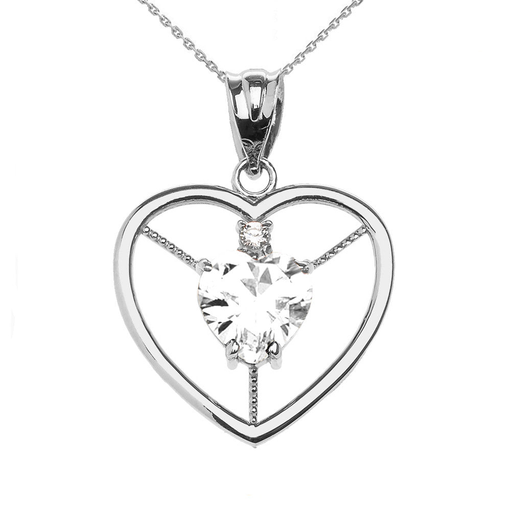 Sterling Silver Heart Cubic Zirconia Birthstone Pendant Necklace, view 12