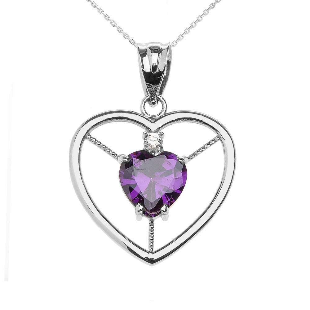 Sterling Silver Heart Cubic Zirconia Birthstone Pendant Necklace, view 13