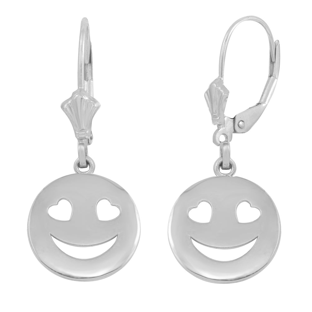 Sterling Silver Heart Eyes Smiley Face Earring Set