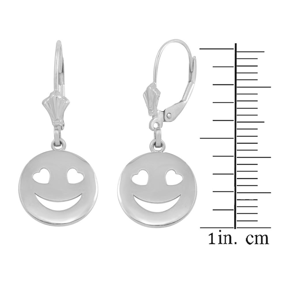 Sterling Silver Heart Eyes Smiley Face Earring Set, view 2