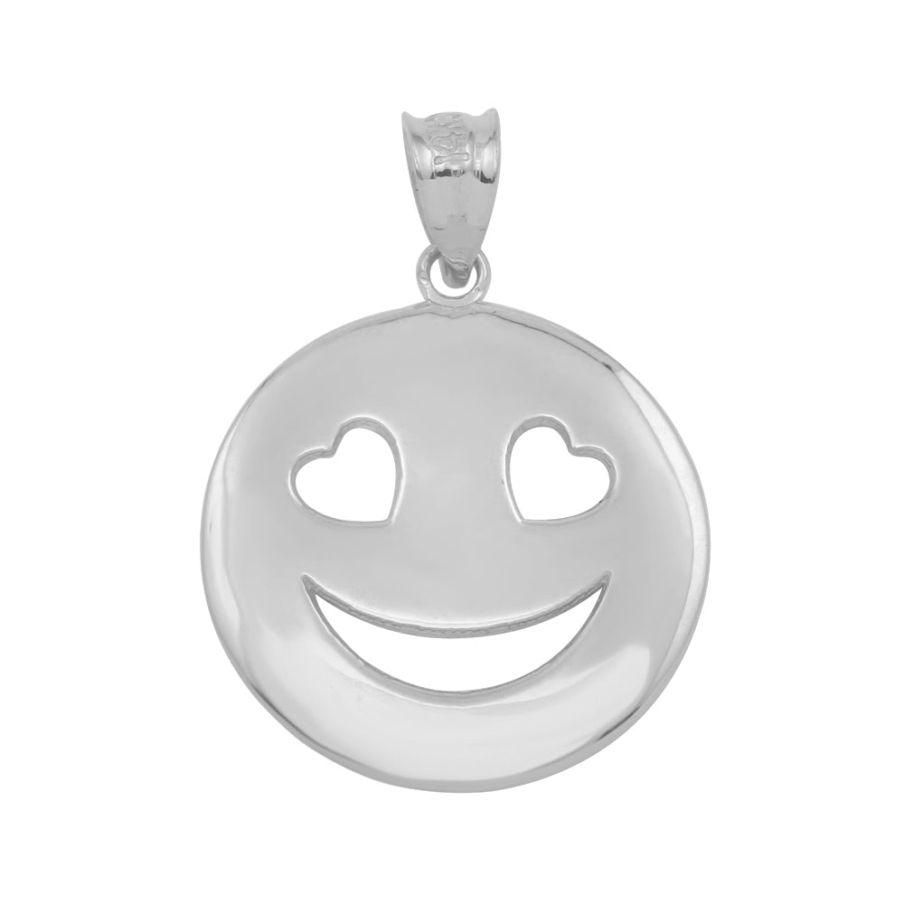 Sterling Silver Heart Eyes Smiley Face Pendant Necklace, view 2