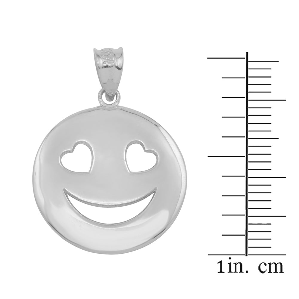 Sterling Silver Heart Eyes Smiley Face Pendant Necklace, view 3