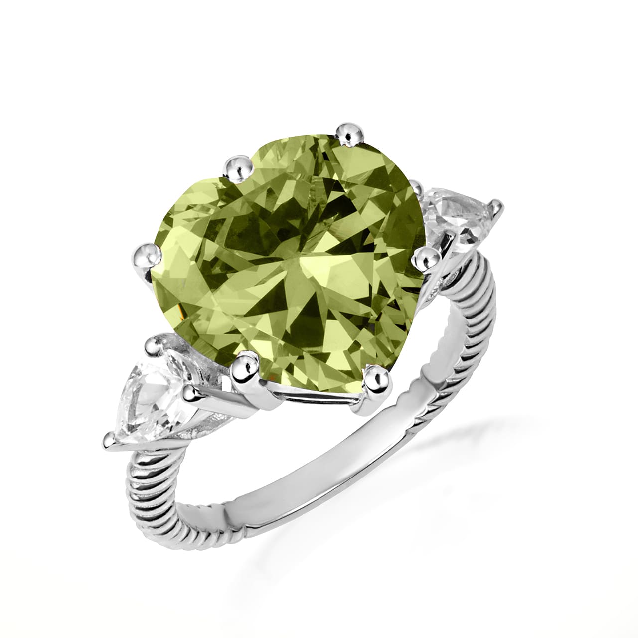 Sterling Silver Heart Gemstone Rope Band Ring, view 3