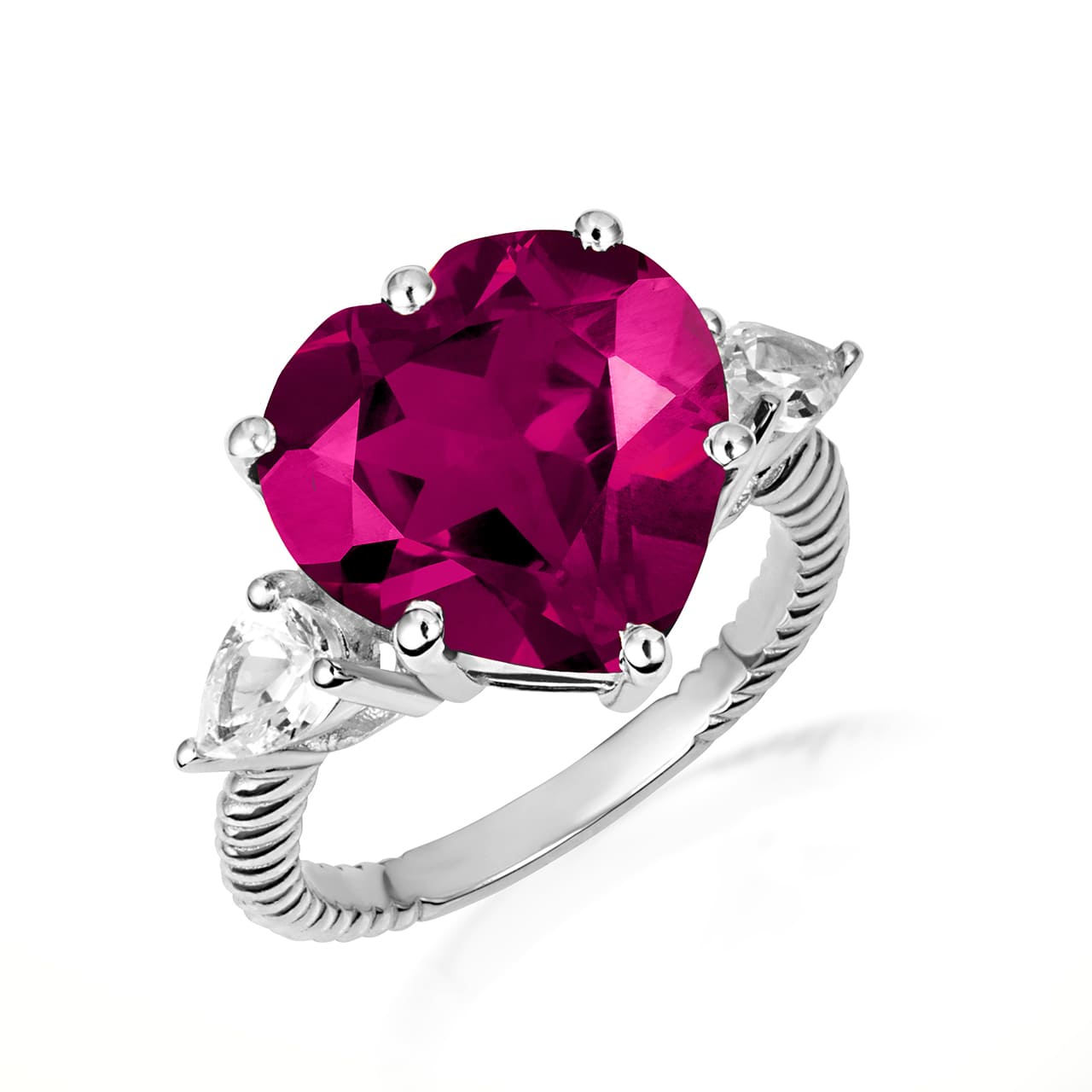 Sterling Silver Heart Gemstone Rope Band Ring, view 4