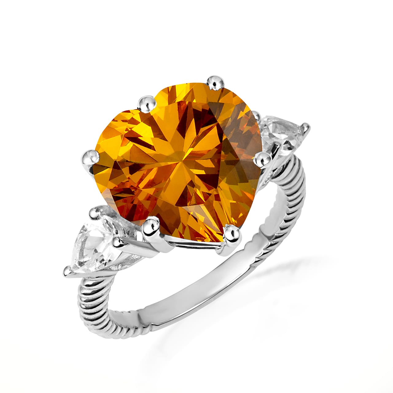 Sterling Silver Heart Gemstone Rope Band Ring, view 5