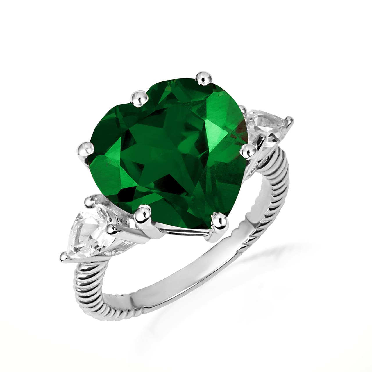 Sterling Silver Heart Gemstone Rope Band Ring, view 6