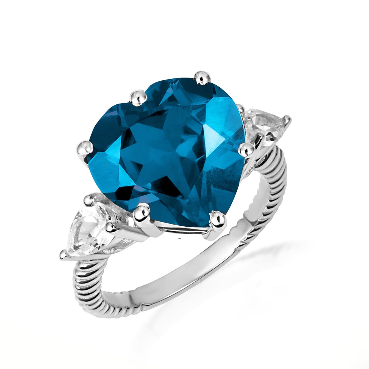 Sterling Silver Heart Gemstone Rope Band Ring, view 7