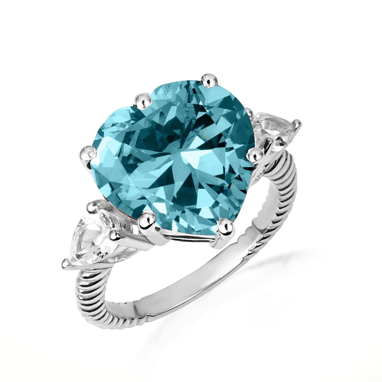 Sterling Silver Heart Gemstone Rope Band Ring, view 8