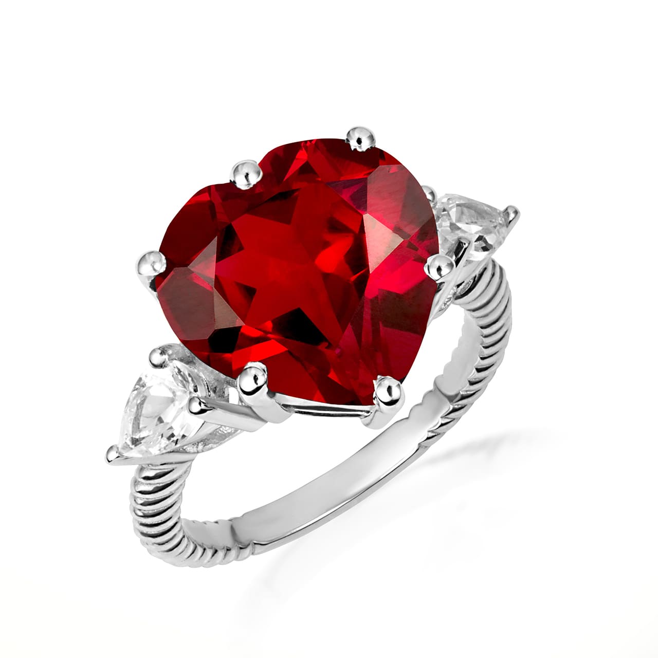 Sterling Silver Heart Gemstone Rope Band Ring, view 9