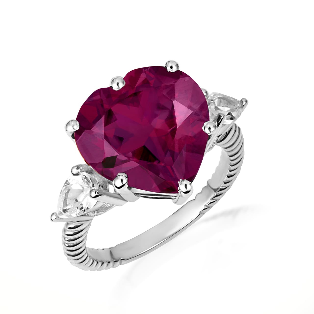 Sterling Silver Heart Gemstone Rope Band Ring, view 10