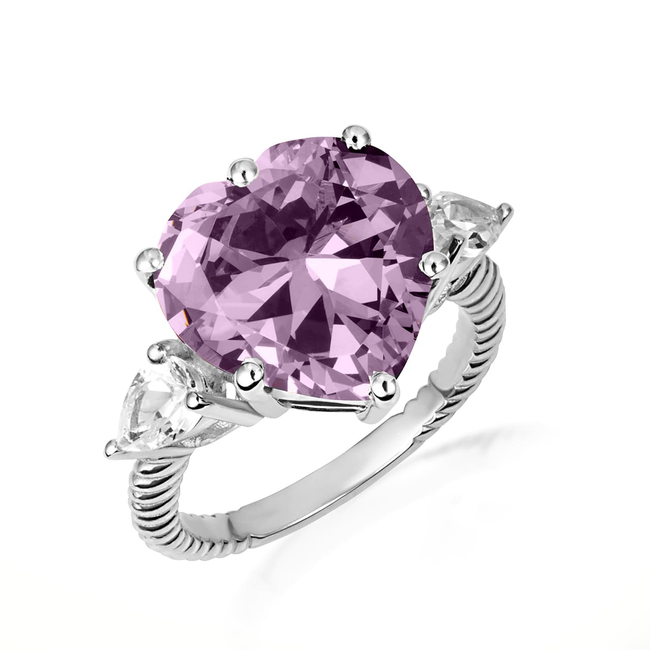 Sterling Silver Heart Gemstone Rope Band Ring, view 12