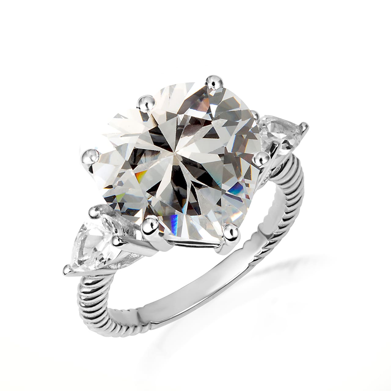 Sterling Silver Heart Gemstone Rope Band Ring, view 13