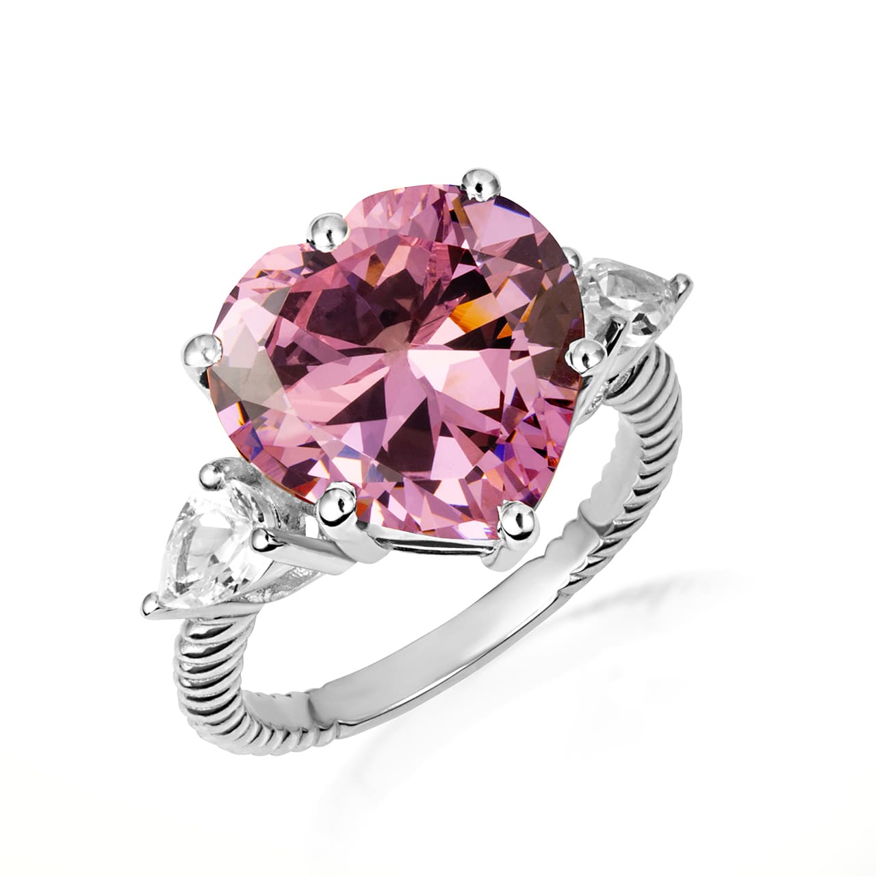 Sterling Silver Heart Gemstone Rope Band Ring, view 14