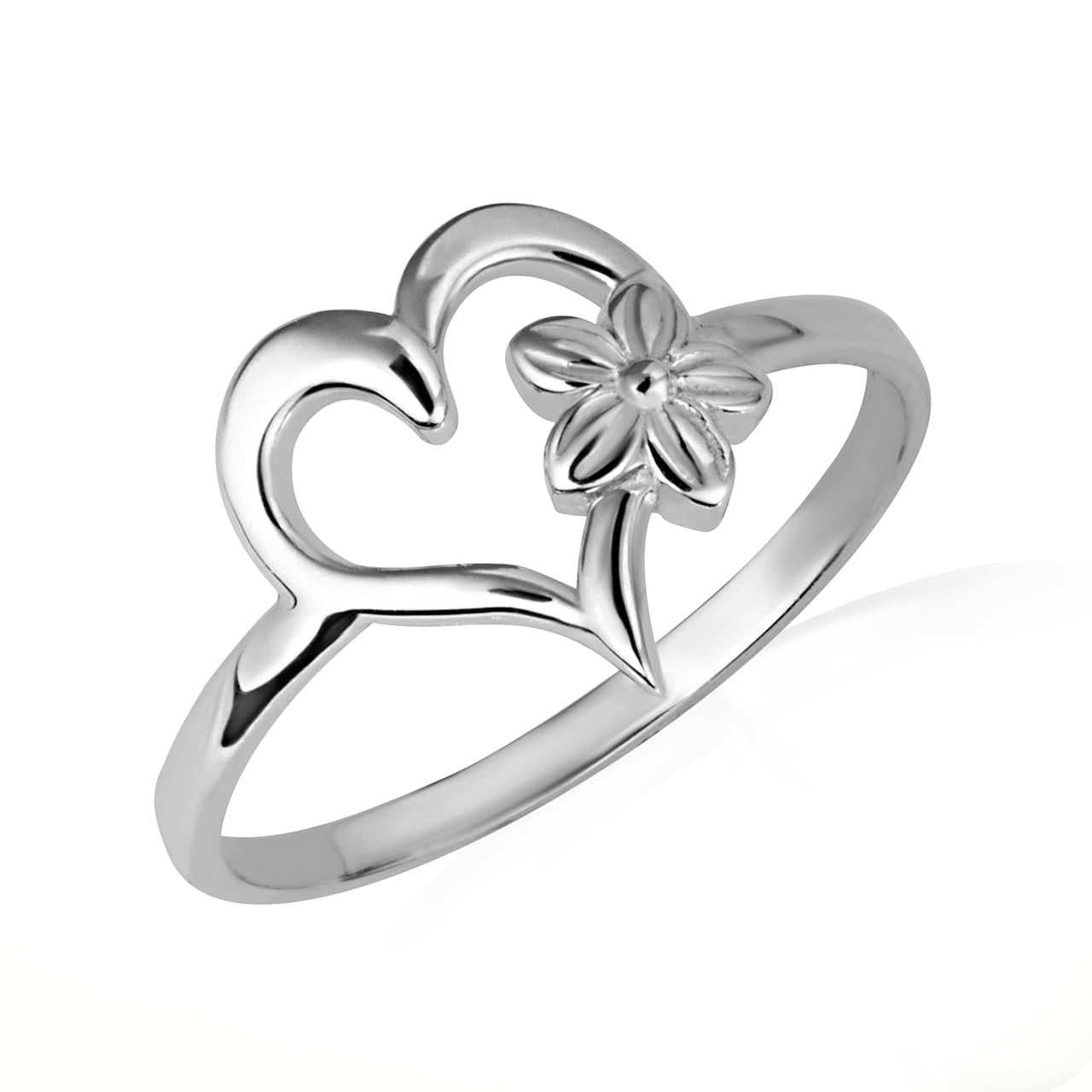 Sterling Silver Heart Hawaiian Plumeria Flower Ring