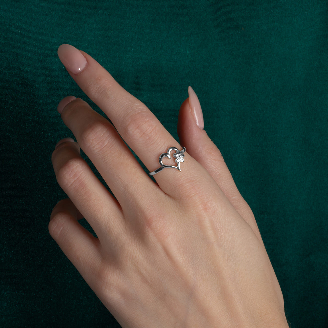 Sterling Silver Heart Hawaiian Plumeria Flower Ring, view 2