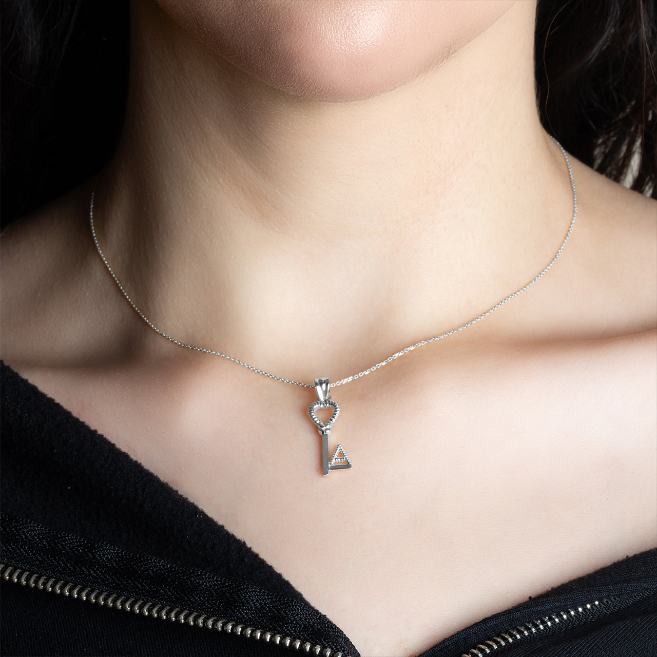 Sterling Silver Heart Lock & Key Letter "A-Z" Initial Love Pendant Necklace, view 2