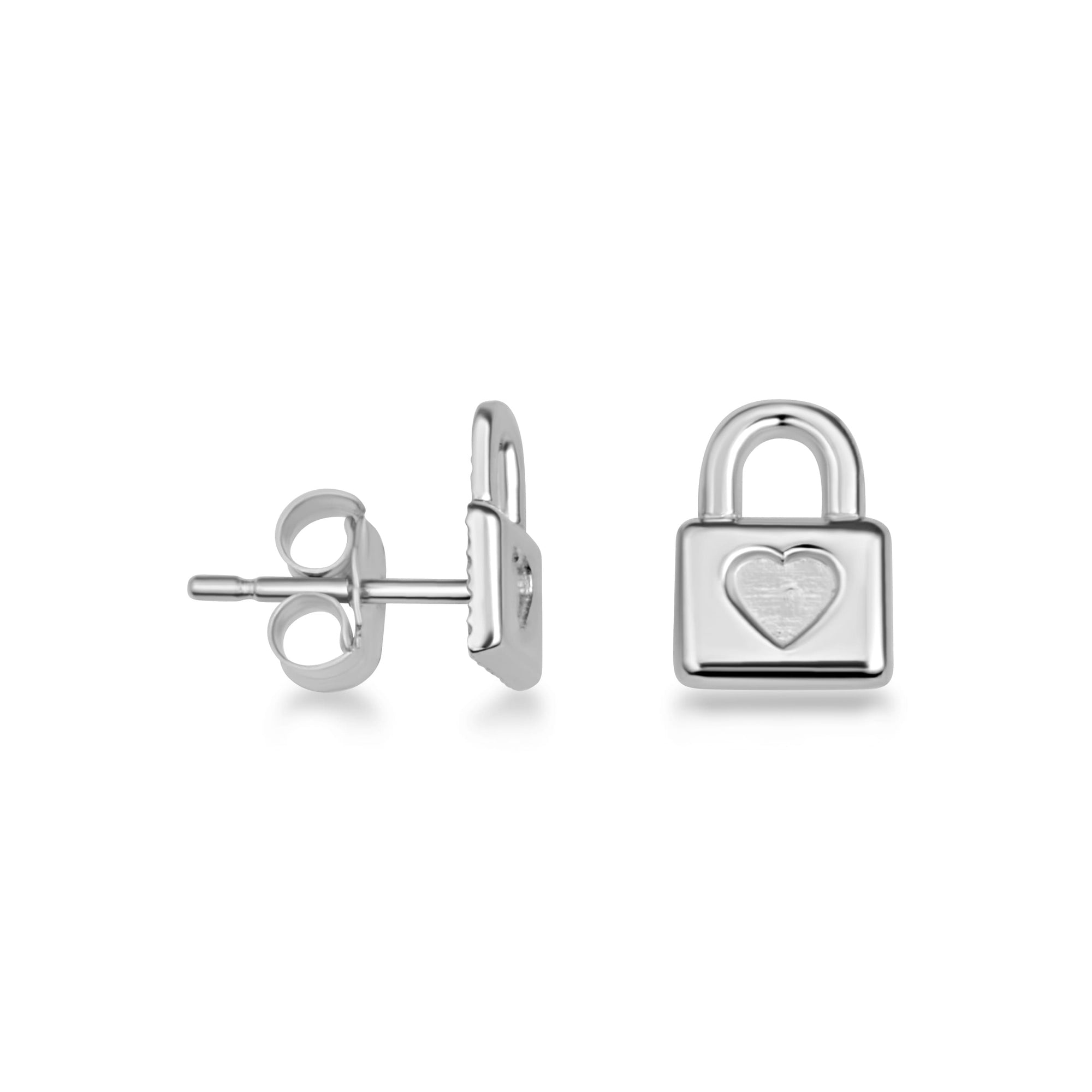 Sterling Silver Heart Padlock Love Stud Earrings