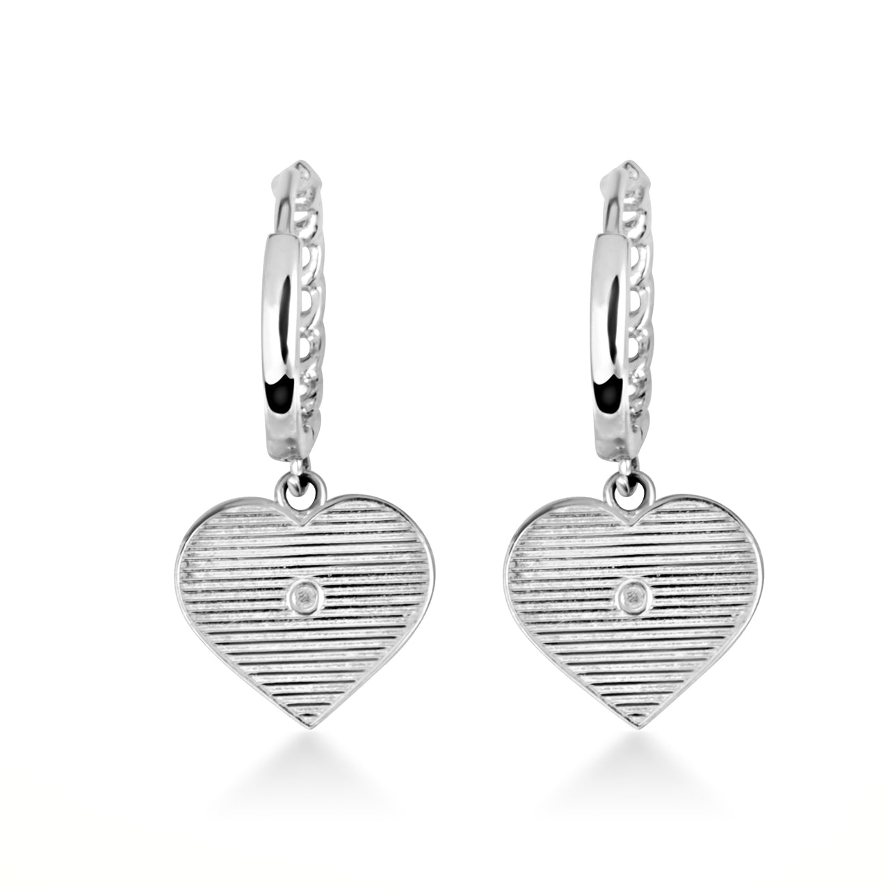 Sterling Silver Heart Shape Love Cuban Link Huggie Hoop Earrings, view 3