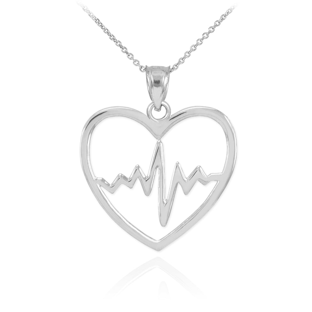 Sterling Silver Heartbeat EKG Pulse Pendant Necklace