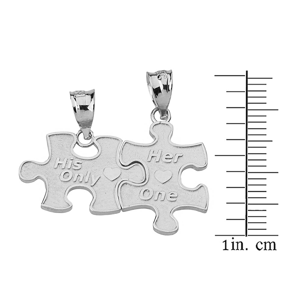 Sterling Silver Her One His Only Break Apart Puzzle 2 - Piece Pendant Necklace, view 4