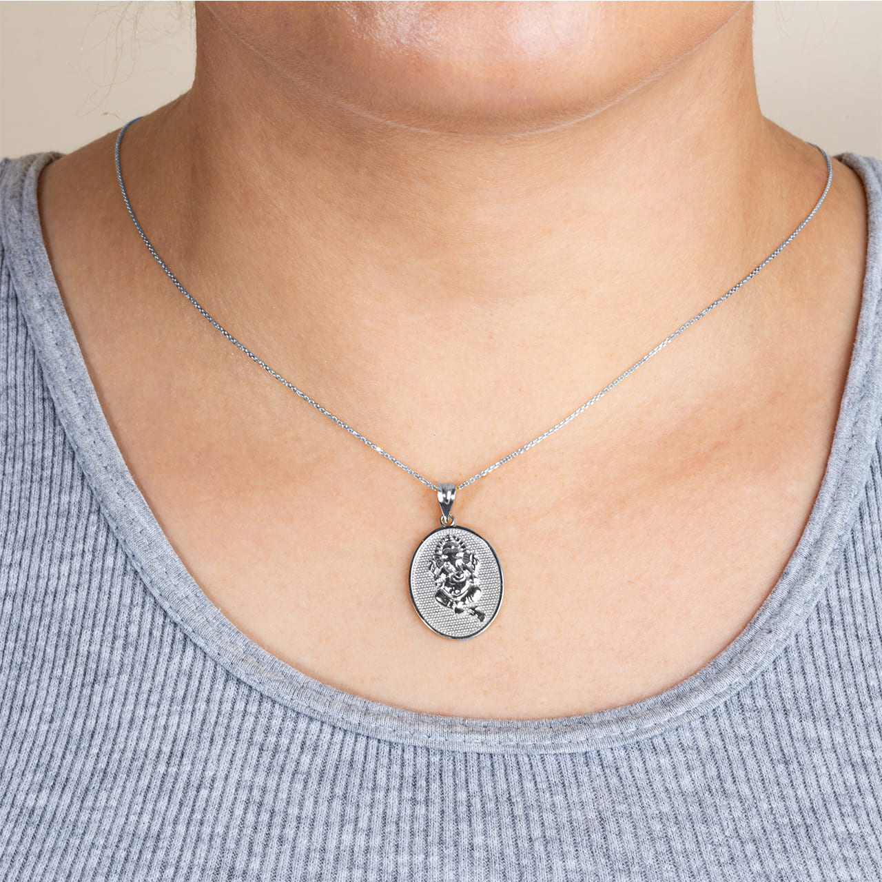 Sterling Silver Hindu Elephant God Ganesha Beaded Medallion Pendant Necklace, view 3