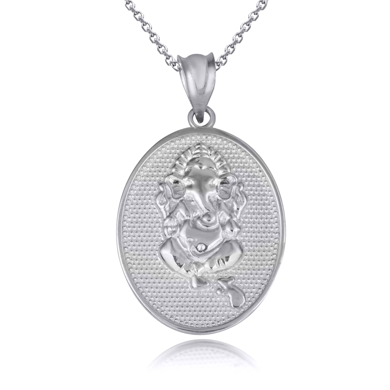 Sterling Silver Hindu Elephant God Ganesha Beaded Medallion Pendant Necklace, view 5