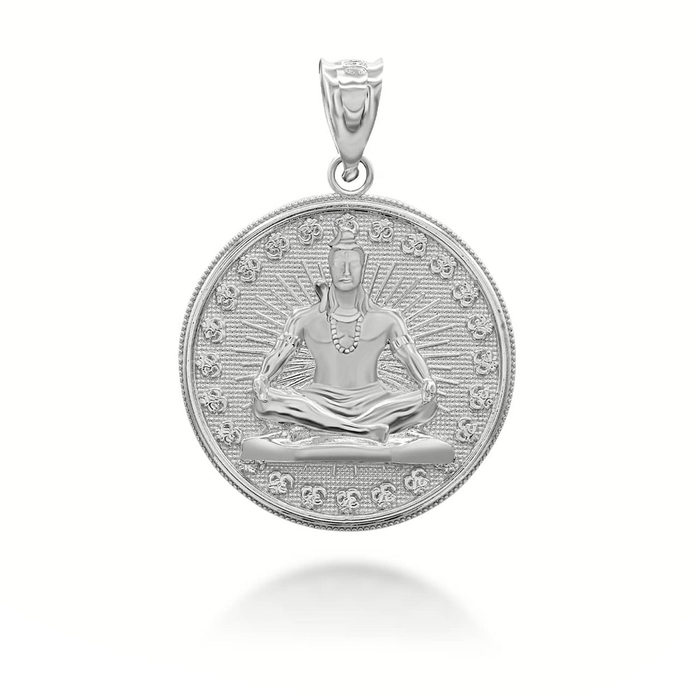 Sterling Silver Hindu Lord Shiva Milgrain Coin Pendant Necklace