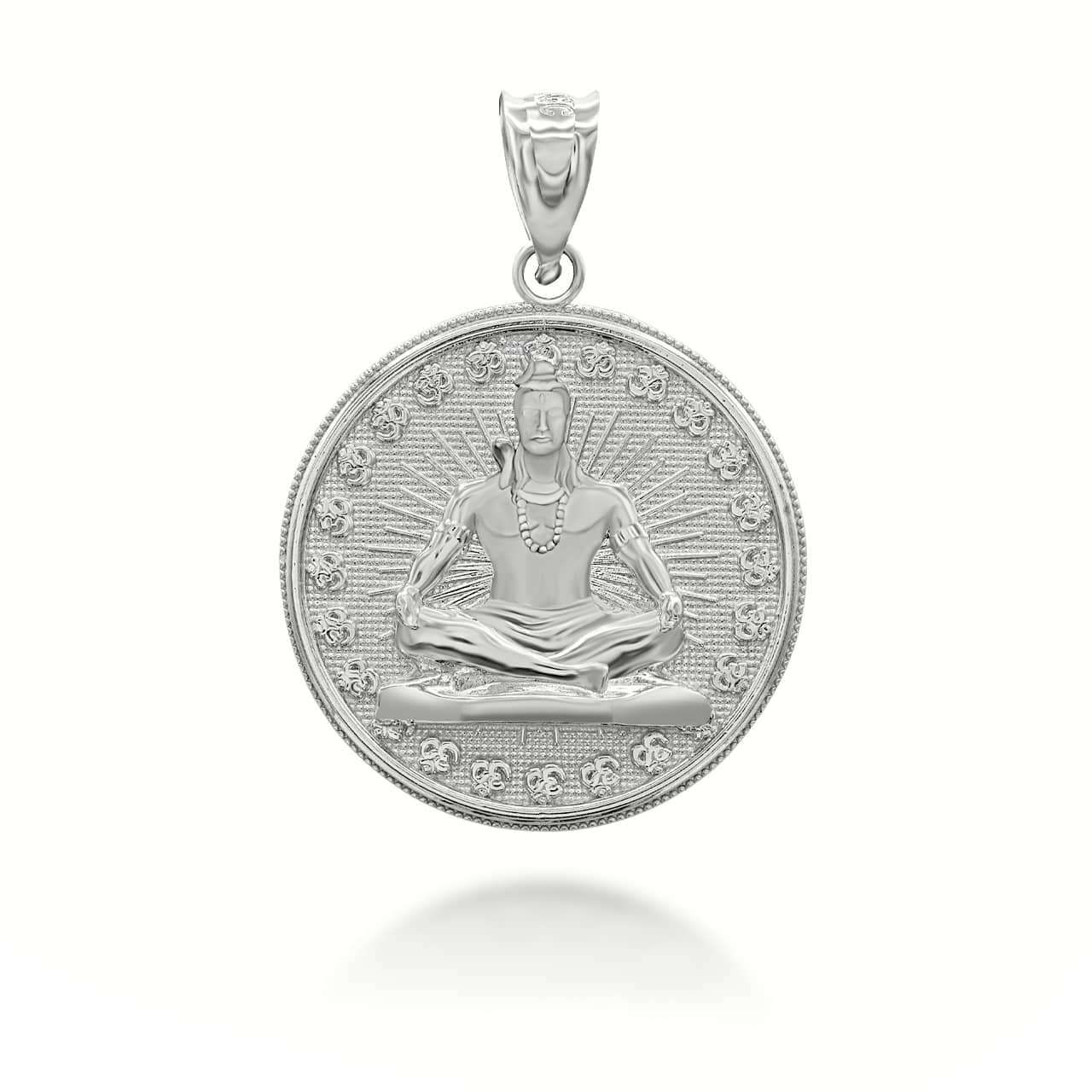 Sterling Silver Hindu Lord Shiva Milgrain Coin Pendant Necklace