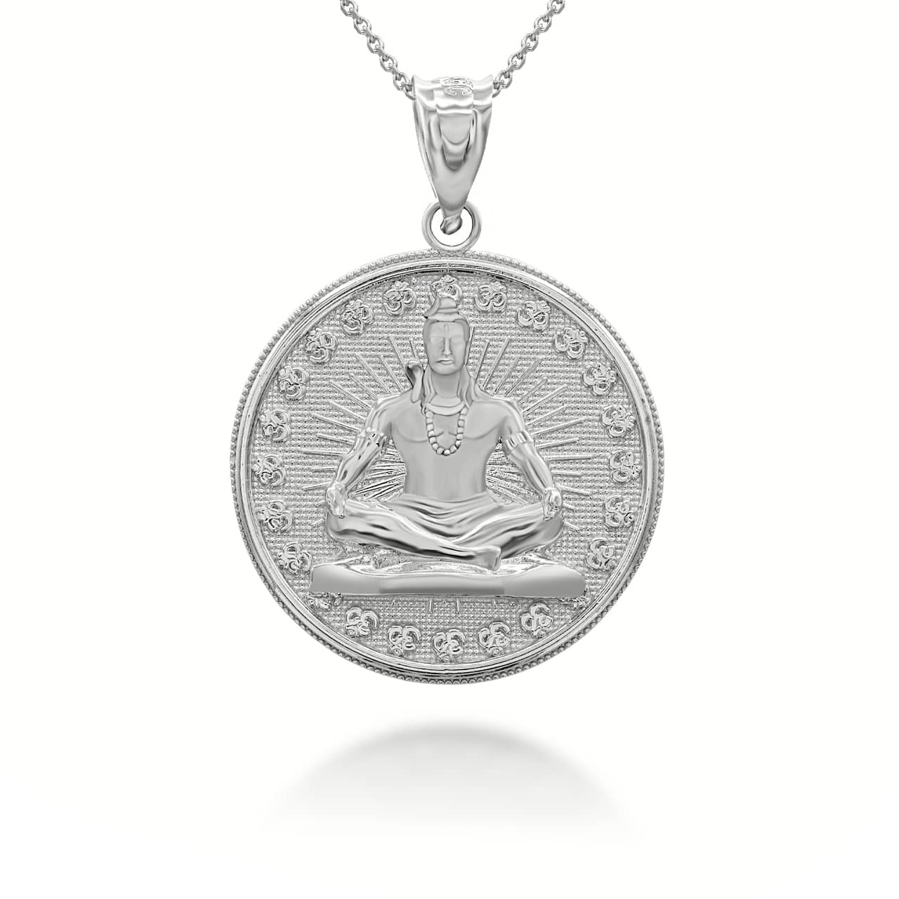 Sterling Silver Hindu Lord Shiva Milgrain Coin Pendant Necklace, view 3