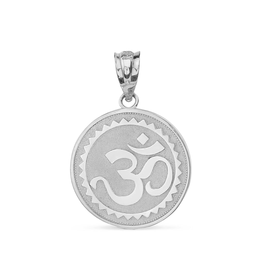 Sterling Silver Hindu Spiritual Symbol Om Yoga Disc Pendant Necklace, view 2