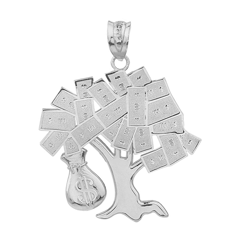 Sterling Silver Hip Hop Money Tree Money Bag Pendant Necklace, view 2