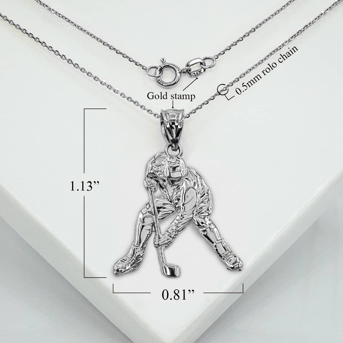 Sterling Silver Hockey Player 3D Charm Necklace, view 3