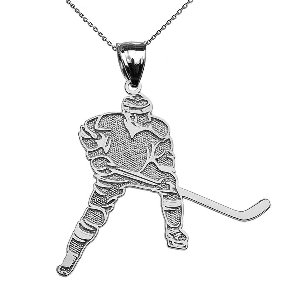 Sterling Silver Hockey Player Sports Pendant Necklace