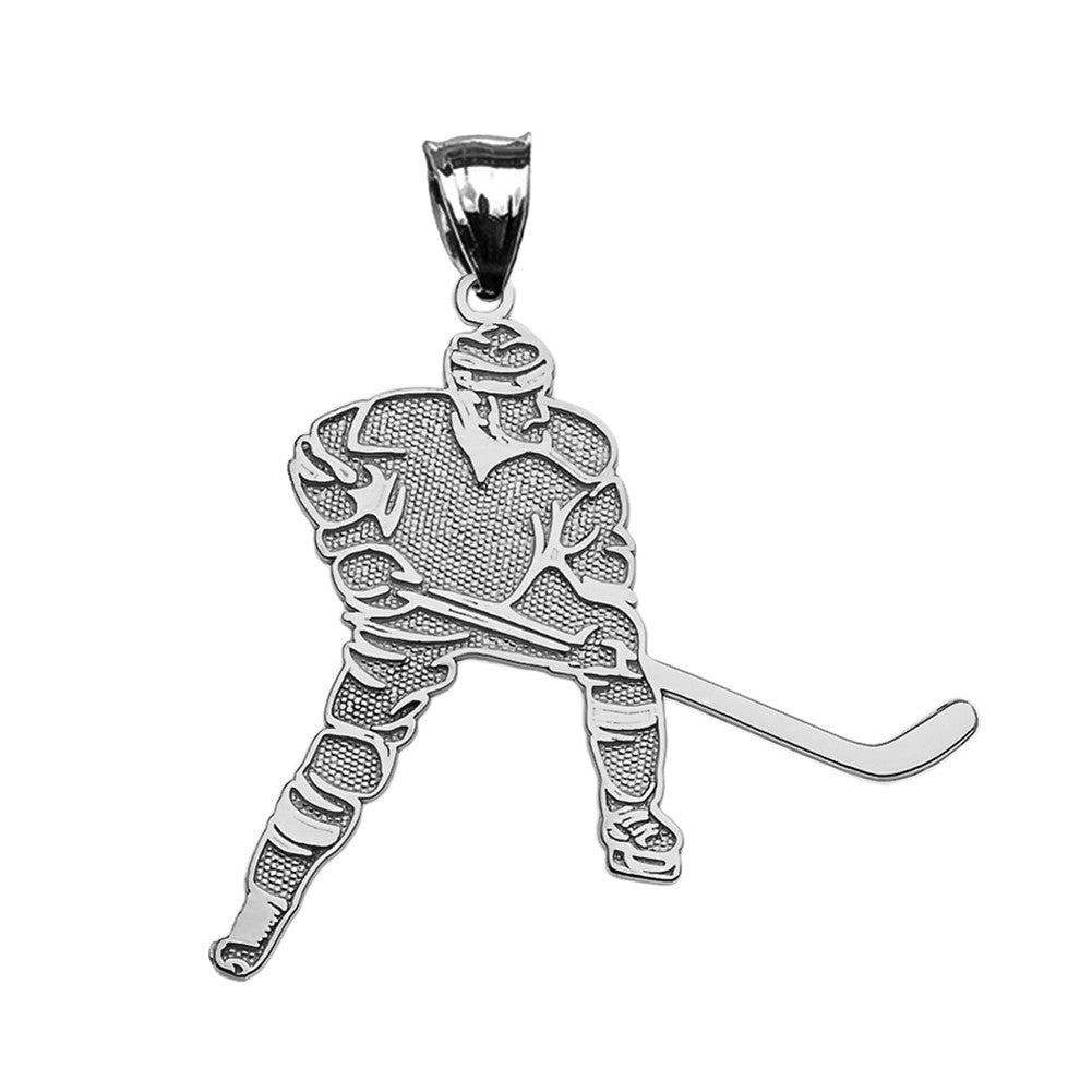 Sterling Silver Hockey Player Sports Pendant Necklace, view 2