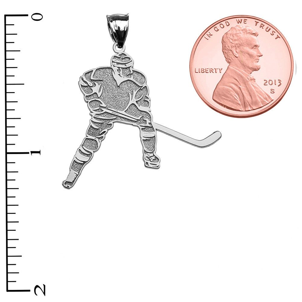 Sterling Silver Hockey Player Sports Pendant Necklace, view 3