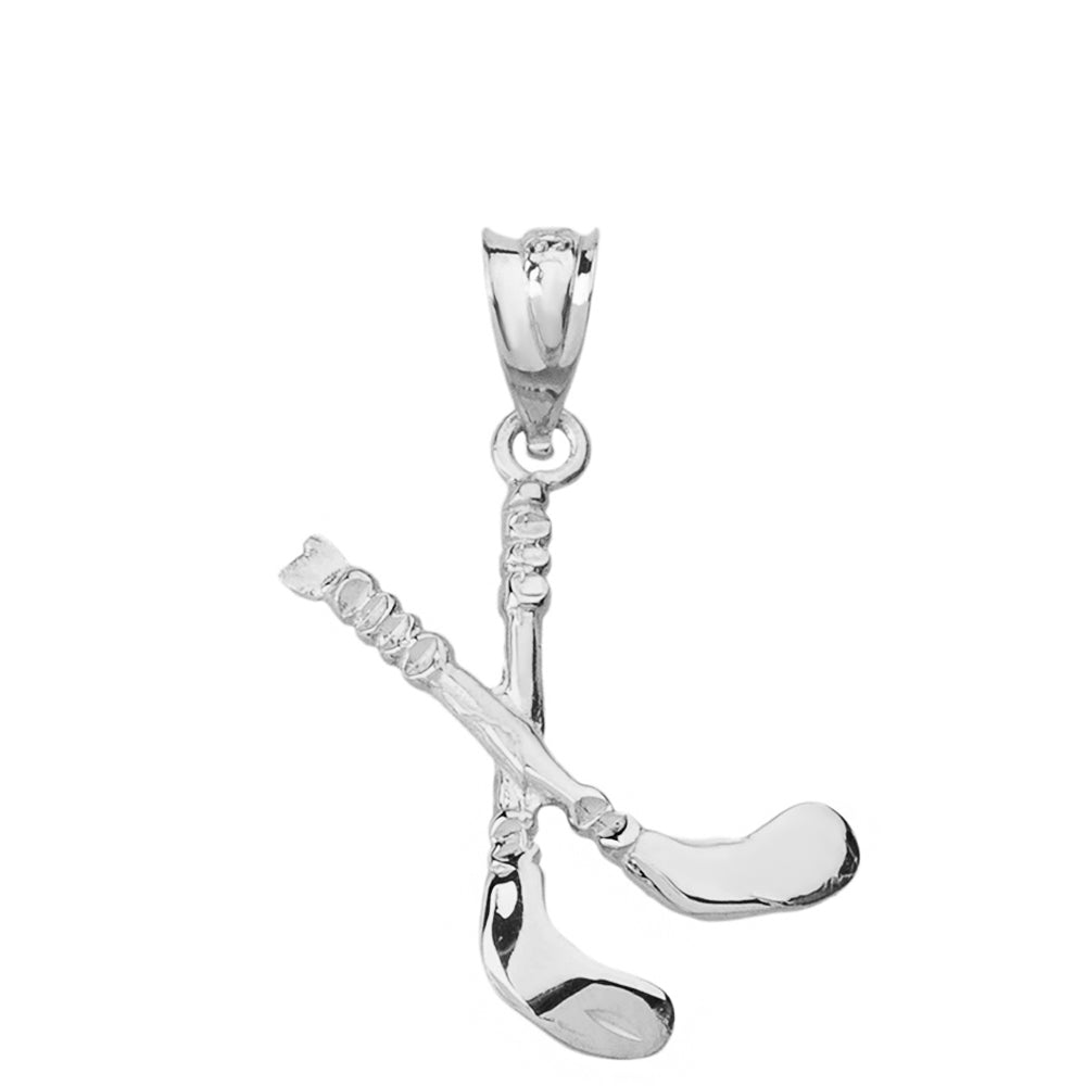 Sterling Silver Hockey Sticks 3D Pendant Necklace, view 2